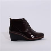Marco Tozzi Patent Wedge Boot With Lace - Wine